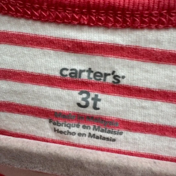 Carter's 3T Girls Pink and White Stripe Floral Pocket 3/4 Sleeve Tee Top Blouse - Picture 4 of 6